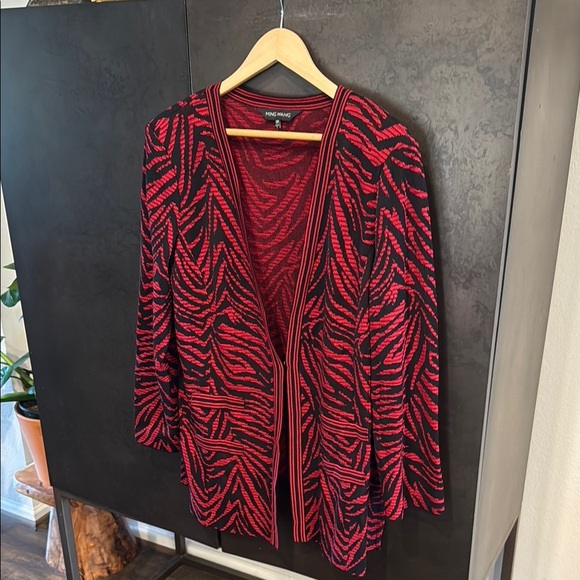 Ming Wang Red and Black Cardigan Sweater - Picture 1 of 10